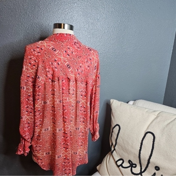 Free People orange button front blouse size Medium - Picture 3 of 5